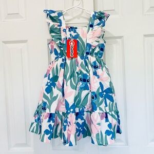 Disney Stitch Girl Dress with Floral and Tropical Plant Print
